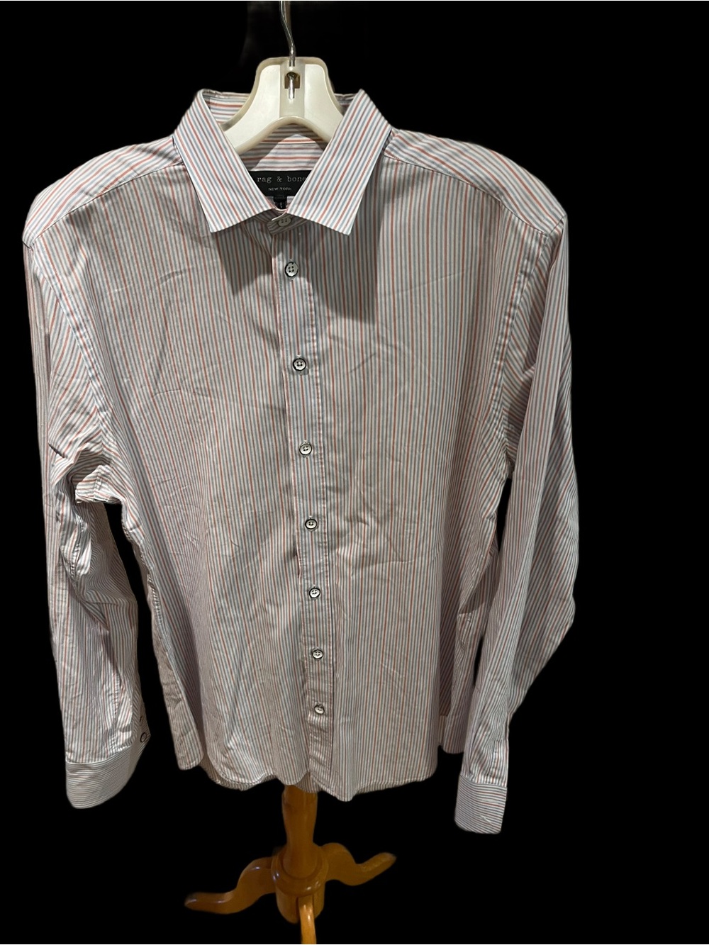 NEW Rag & Bone Men's Pin Stipe 100% Cotton Long Sleeve Collared Shirt Size 15.5